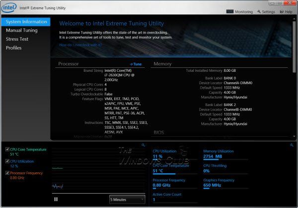 Windows için Intel Extreme Tuning Utility, CPU, Bellek ve Veri Yolu hızlarını overclock etmenizi sağlar