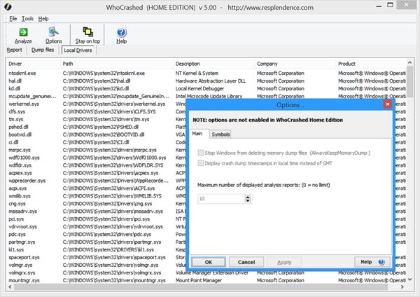 Analyser les fichiers .dmp de vidage de la mémoire Windows avec WhoCrashed