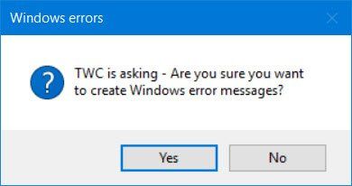 Créateurs et générateur de message d'erreur Windows pour créer des boîtes et des écrans d'erreur