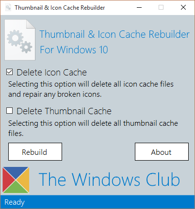 Pisipiltide ja ikoonide vahemälu ümberehitus Windows 10 jaoks