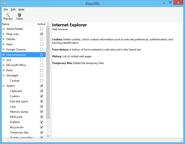 Effacez l'espace libre avec BleachBit System Cleaner pour Windows 10