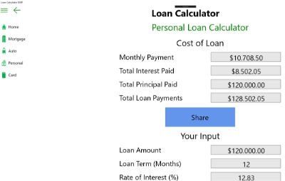 Calculator de împrumut UWP