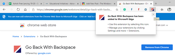 Backspace'i lubamine Microsoft Edge ja Chrome'i brauserites