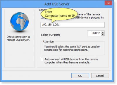 Gunakan port USB yang dikongsi melalui rangkaian dari jauh dengan Pelanggan Pengarah Semula USB