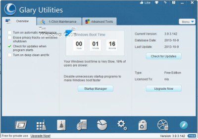 Glary Utilities Tasuta Windowsi optimeerimise tarkvara