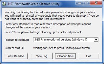Noņemiet vecās versijas, izmantojot Microsoft .NET Framework iestatīšanas tīrīšanas rīku