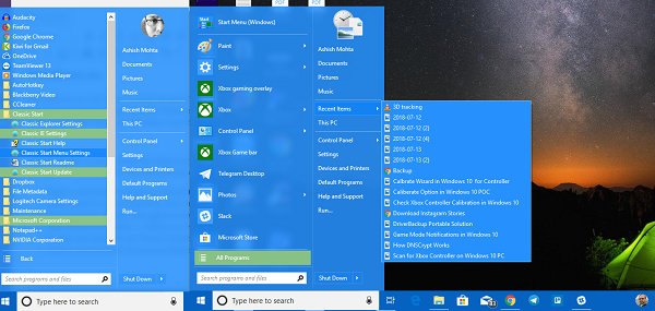 Perinteinen Käynnistä-valikko Windows 10: ssä