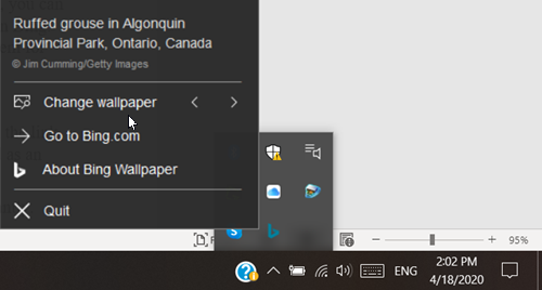 Application Bing Wallpaper pour Windows 10