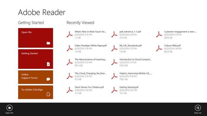 Application Adobe Reader Touch pour Windows 10