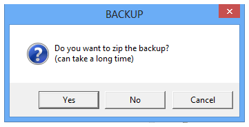 Ventana de copia de seguridad de datos de la aplicación Zip de Windows 8