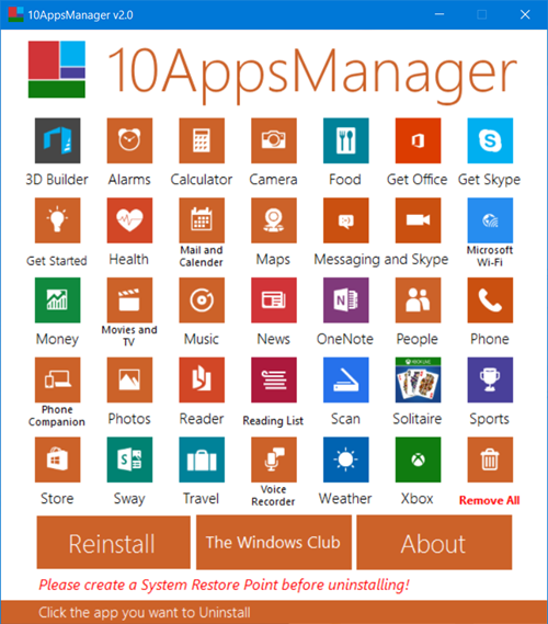 10AppsManager : Windows 10 사전 설치된 Store 앱을 제거하고 다시 설치하는 도구
