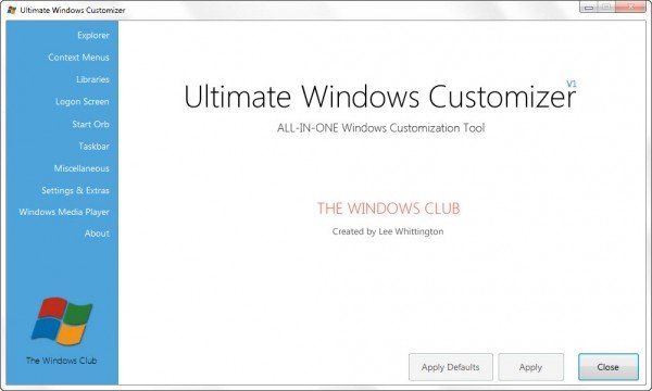 A Windows 7 testreszabása az Ultimate Windows Customizer segítségével