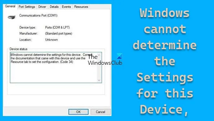Windows ei saa selle seadme sätteid määrata, veakood 34