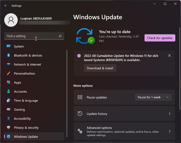 Sprawdź dostępność aktualizacji systemu Windows