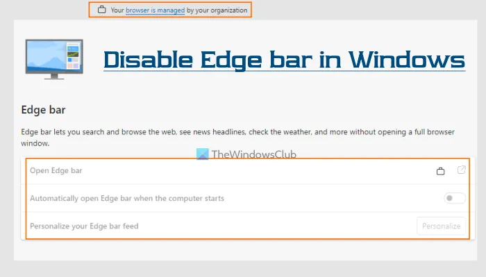 Hoe de Edge-balk in Windows 11/10 uit te schakelen