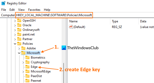 vyberte kľúč databázy Registry spoločnosti Microsoft