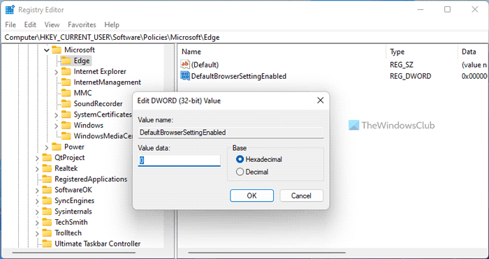 Microsoft Edge를 기본 브라우저로 설정하지 않는 방법