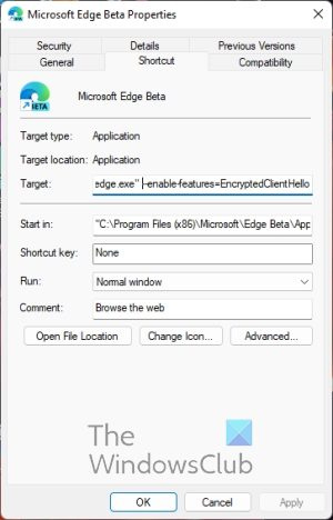 Właściwości przeglądarki Microsoft Edge w wersji beta