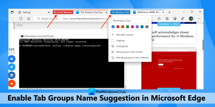 Activer la suggestion de nom de groupes d'onglets dans Microsoft Edge