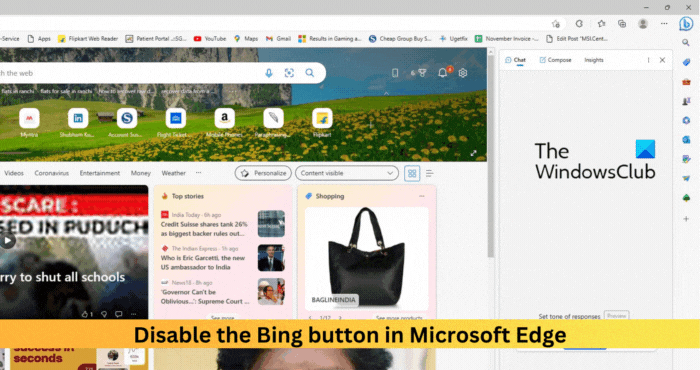 Hoe de Bing-knop in Microsoft Edge uit te schakelen