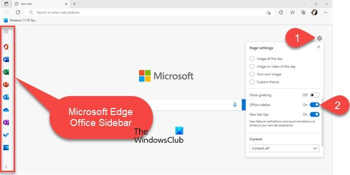 Ovládací panel Microsoft Edge
