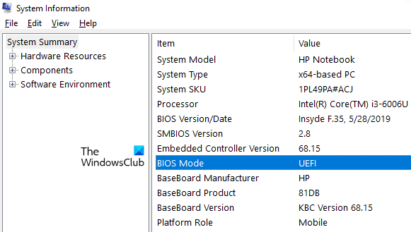 Kontrollera om BIOS-läget är Legacy eller UEFI.