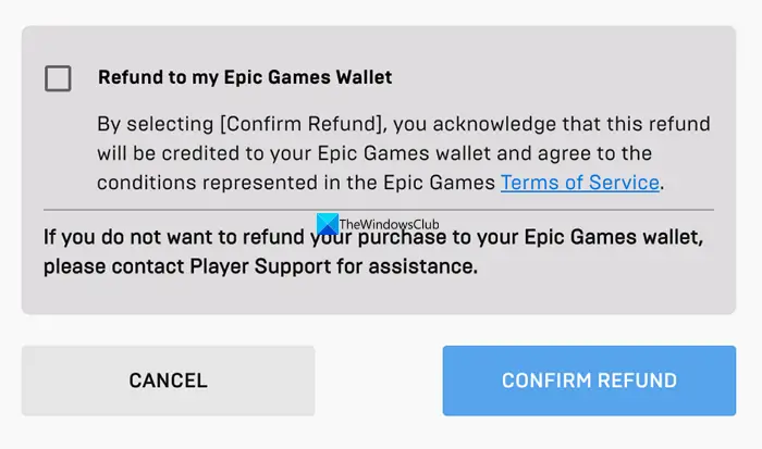 Подтвердите свой возврат в Epic Games Store.