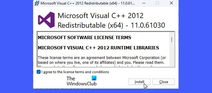 Pasang Pakej Boleh Diedarkan Semula Visual C++ yang tiada