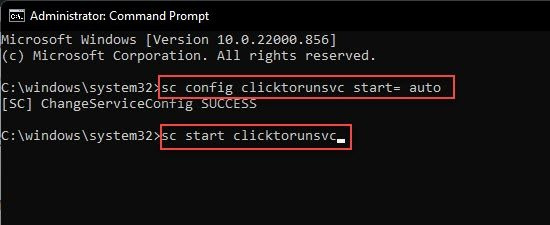 Habilite el servicio Hacer clic y ejecutar de Microsoft a través de la línea de comandos