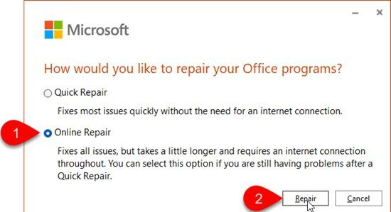 Restauració de Microsoft Office