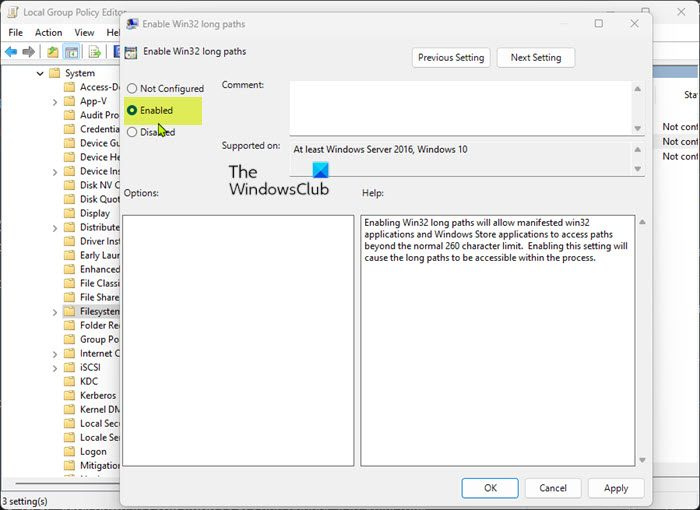 Povolit Long Path Support - Loxcal Group Policy Editor