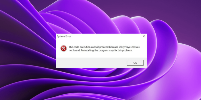 UnityPlayer.dll липсва или не е намерен на компютър с Windows