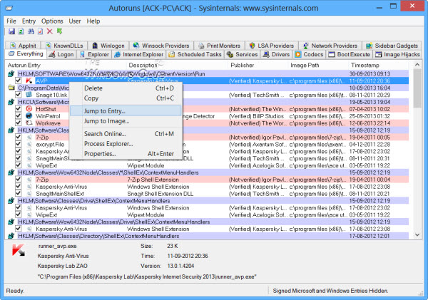استخدم Autoruns لإزالة عناصر بدء التشغيل المتبقية ومفاتيح التسجيل