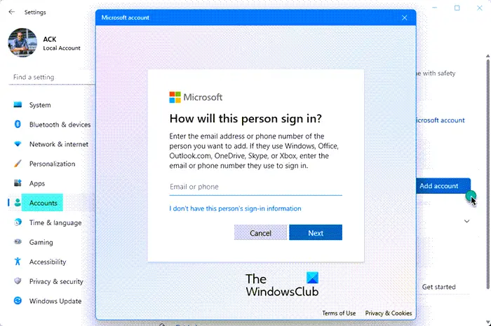   looge uus kasutajakonto Windows 11