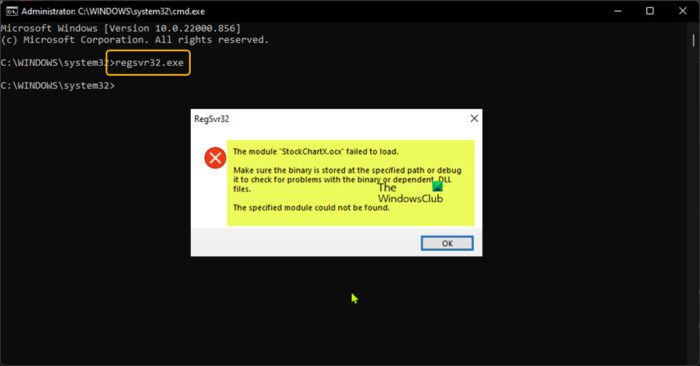 RegSvr32 ، فشلت الوحدة النمطية في تحميل خطأ على Windows 11/10