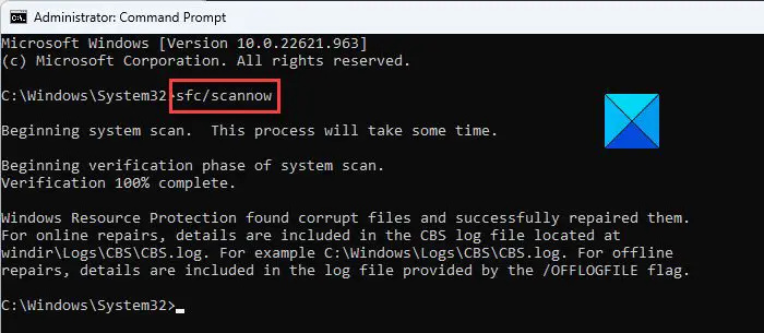   Generel rettelse for Runtime-fejl og programinstallationsfejl - SFC-scanning