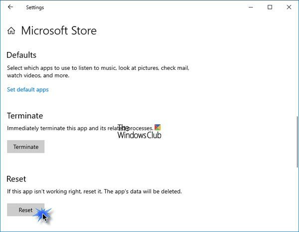 Microsoft Store App - Windows 10ని రీసెట్ చేయండి