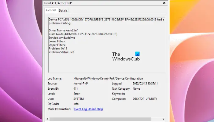 Herstel Kernel-PnP-gebeurtenis-ID 411 op Windows 11/10