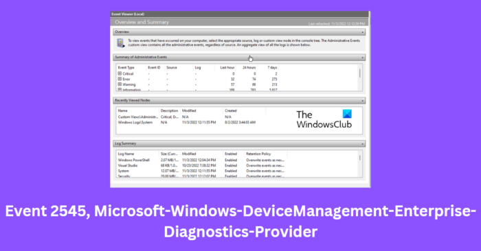 நிகழ்வு 2545, Microsoft-Windows-DeviceManagement-Enterprise-Diagnostics-Provider
