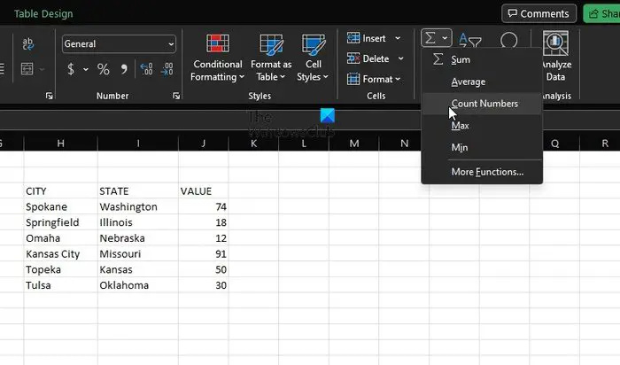 Excel počítání čísel