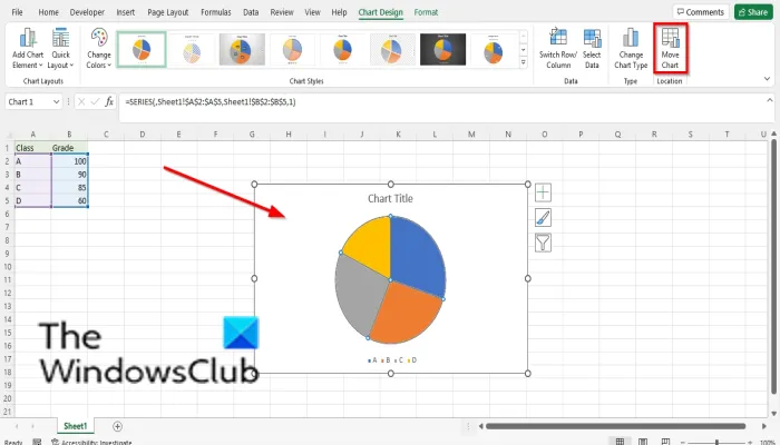Kā pārvietot diagrammu un mainīt tās lielumu programmā Excel