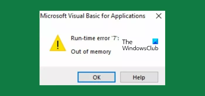 Correggi l'errore di runtime 7 Memoria esaurita – Macro di Excel