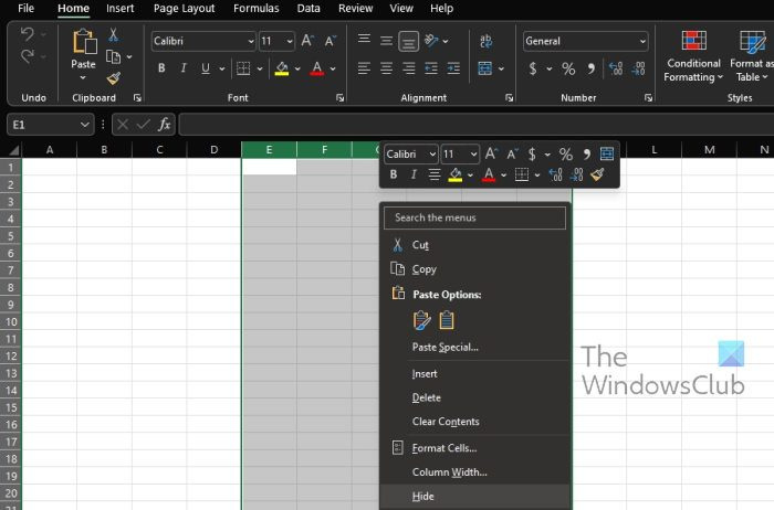 Ocultar colunas do Microsoft Excel
