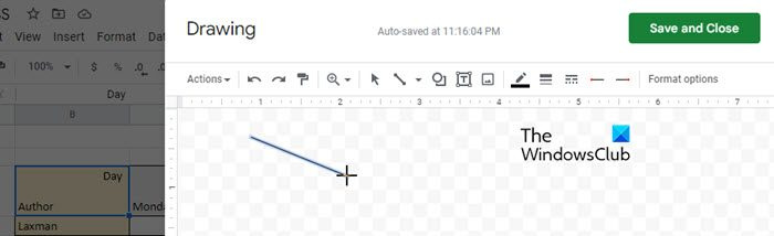 Dessiner une ligne diagonale dans Google Sheets