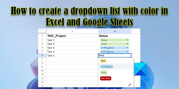 Cara membuat senarai lungsur turun dengan warna dalam Excel dan Helaian Google