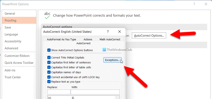 Kuidas lisada või eemaldada Wordis, Excelis, PowerPointis automaatse parandamise erandeid