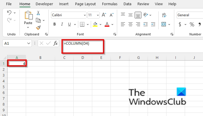 Coloana (D4) (Cum se utilizează funcția de coloană în Excel)