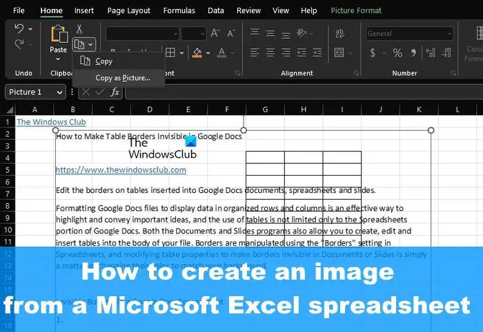 Comment créer une image à partir d'une feuille de calcul Excel