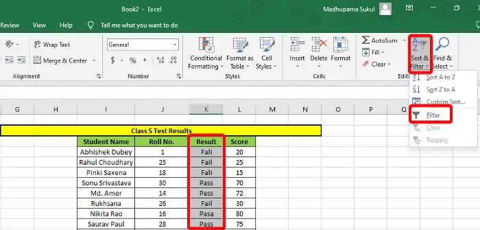   filtrați datele pentru a crea o coloană și pentru a găsi diferențe în Excel