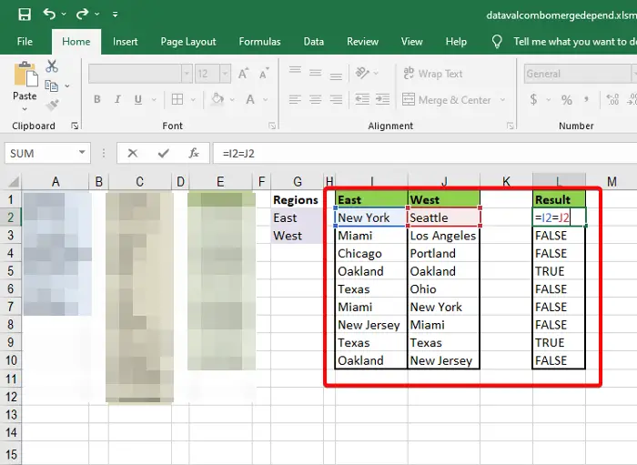   kuidas leida Excelis lahknevusi, kasutades ainulaadset võrdset operaatorit